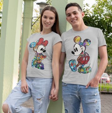 Tricouri pentru bărbați și femei MICKEY-MINNIE GREY