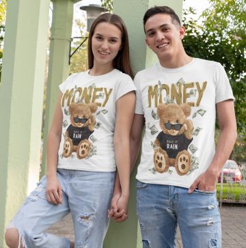 Tricouri Bărbați și Femei MONEY BEAR WHITE