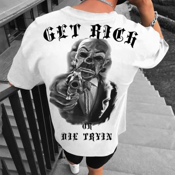 Tricou Bărbați GET RICH ALB OVERSIZED