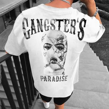 Tricou Bărbați GANGSTER PARADISE ALB OVERSIZED