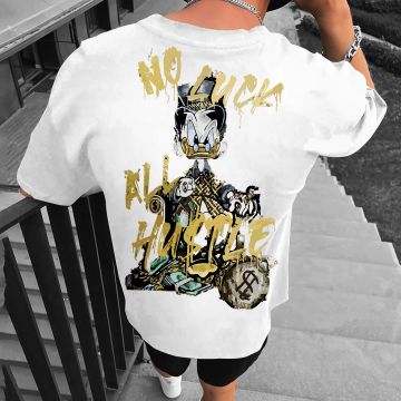 NO LUCK ALL HUSTLE WHITE OVERSIZED ανδρικό μπλουζάκι