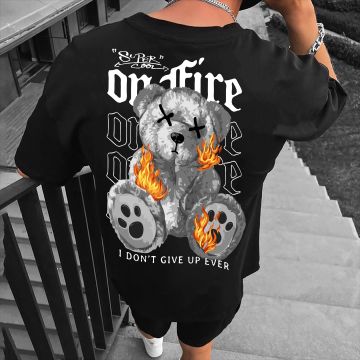 Ανδρικό T-shirt ON FIRE BLACK OVERSIZED