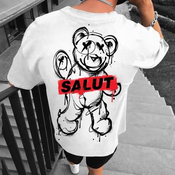 Tricou Bărbați SALUT ALB OVERSIZED