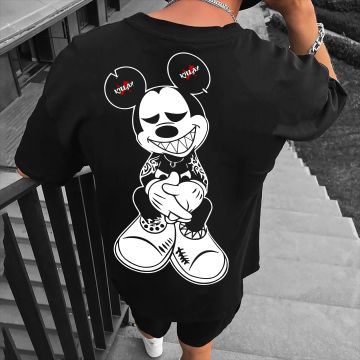 Tricou Bărbați BAD MICKEY NEGRU OVERSIZED