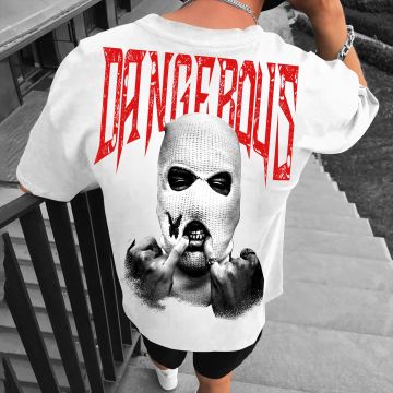 Tricou Bărbați DANGEROUS ALB OVERSIZED