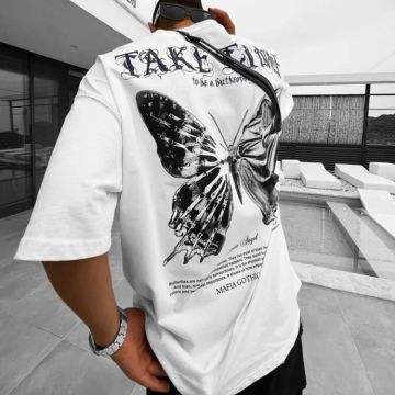 Ανδρικό μπλουζάκι TAKE TIME WHITE OVERSIZED