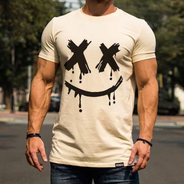 Ανδρικό T-shirt SMILEY KHAKI OVERSIZED