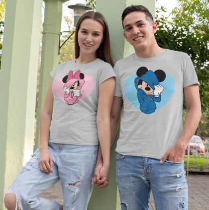 Мъжки и Дамски Тениски MICKEY AND MINNIE СИВИ