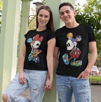 Tricouri pentru bărbați și femei MICKEY-MINNIE BLACK