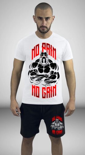 Еchipament sportiv pantaloni scurți NO PAIN NO GAIN ALB-NEGRU