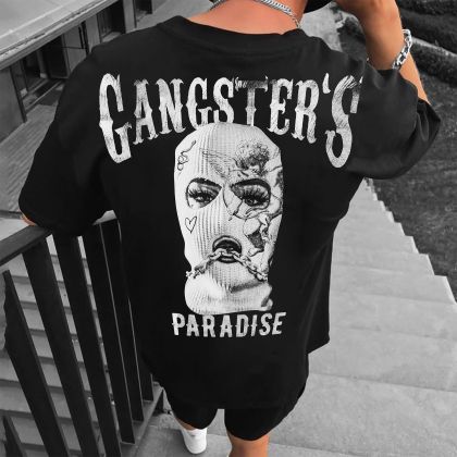 Tricou Bărbați GANGSTER PARADISE NEGRU OVERSIZED