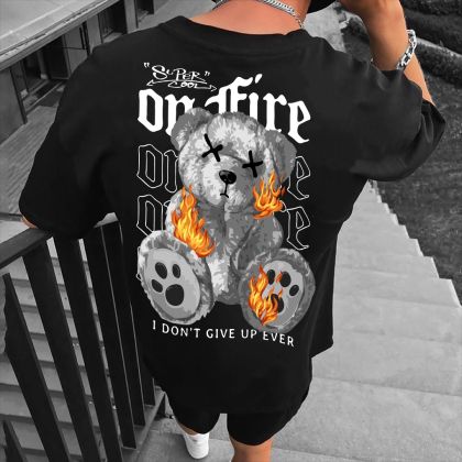 Ανδρικό T-shirt ON FIRE BLACK OVERSIZED