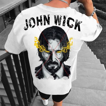 Tricou Bărbați JOHN WICK ALB OVERSIZED