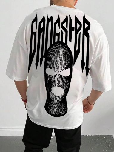 Tricou Bărbați GANGSTER ALB OVERSIZED