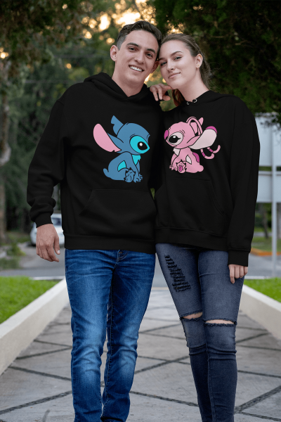 Hanorace pentru bărbați și femei Stitch - NEGRU