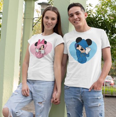 Tricouri pentru bărbați și femei MICKEY AND MINNIE WHITE