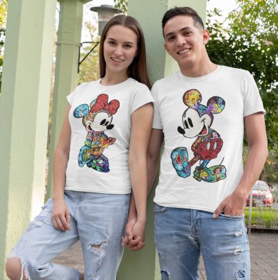 Tricouri pentru bărbați și femei MICKEY-MINNIE WHITE