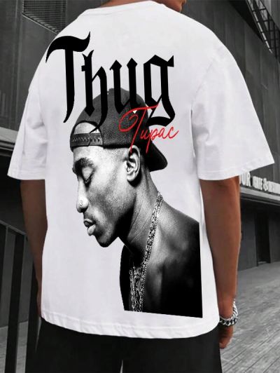 Ανδρικό T-shirt TUPAC ΛΕΥΚΟ OVERSIZED