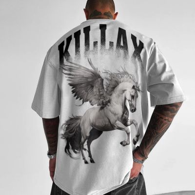 Tricou Bărbați KILLAX UNICORN ALB OVERSIZED