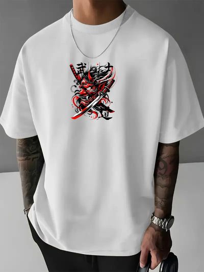 Tricou Bărbați Samurai Mask 2 ALB