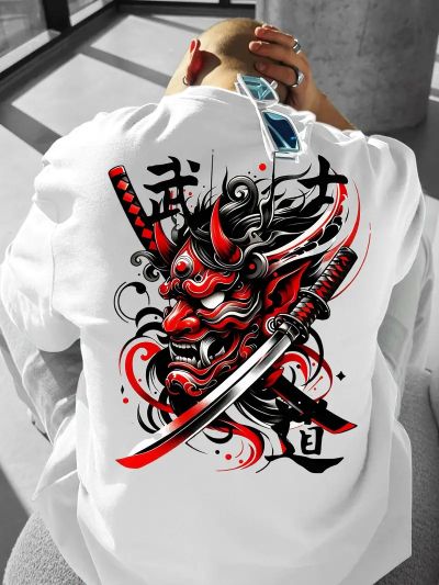 Tricou Bărbați Samurai Mask 2 ALB